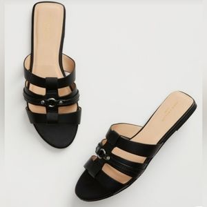 Ann Taylor Factory black slides with silver hardware, sz 8.5 M